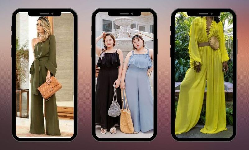 tres fotos lado a lado de tres mulheres usando look com macacao e acessorios
